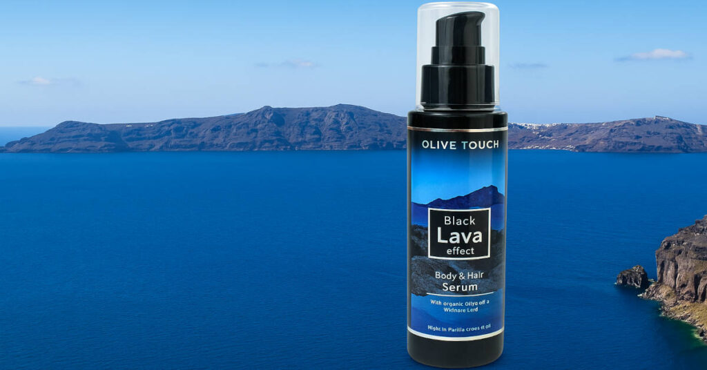 Black Lava Body & Hair Oil serum bottle with volcanic extract